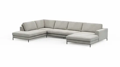 Wohnlandschaft Solano - Ecke Links, 2-Sitzer, Longchair Rechts, Stoff, Hellgrau