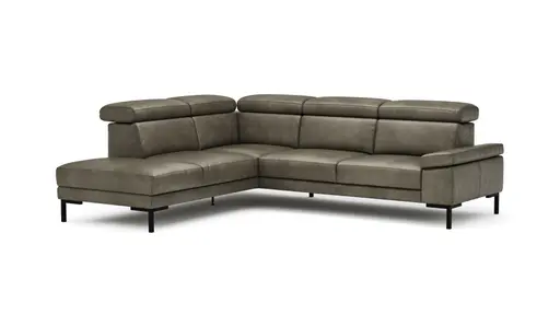 Ecksofa Hudson - Ecke links mit 2,5-Sitzer inkl. Kopfteil verstellbar, Leder, Braungrün