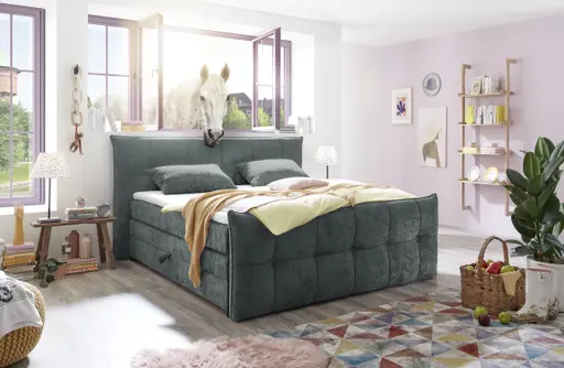 Boxspringbett- Liegefläche ca. 180x200 cm, Stoff, Dunkelgrün