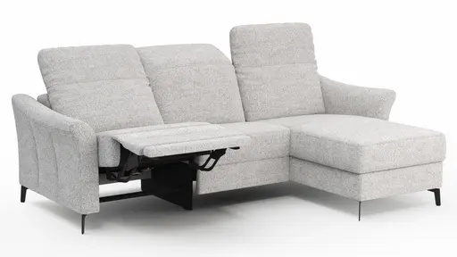 Ecksofa Canterbury - 2,5-Sitzer mit Longchair rechts, inkl. Relaxfunktion (motorisch) und Kopfteilverstellung, Stoff, Offwhite