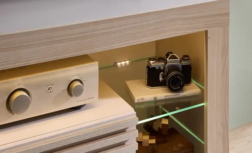 TV-Lowboard - mit Beleuchtung, B ca. 179 cm, Kaschmir, Riva Eiche Nachbildung