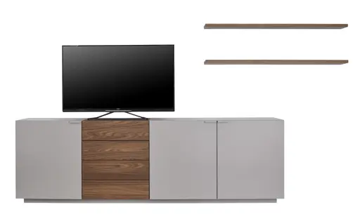 Wohnwand 4450 - Nussbaumfurnier, Lack, Eisengrau