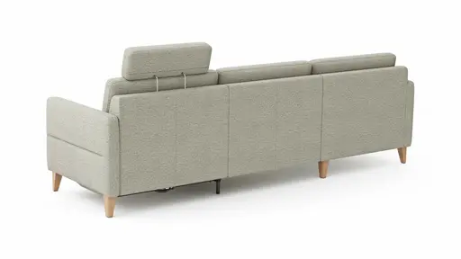 Ecksofa Arima - Longchair links mit 2,5-Sitzer inkl. Relaxfunktion und Sitzvorzug (motorisch), Stoff, Creme