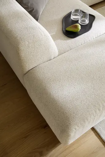 Ecksofa Caruso - Ecke links, 2-Sitzer, Longchair rechts, Stoff, Ecru