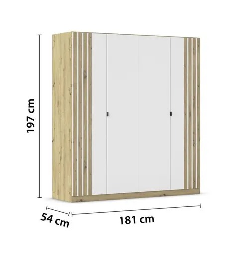 Drehtürenschrank RUERTO- B ca. 181 cm, Eiche Dekor, Weiß, Paneel, Eiche Dekor