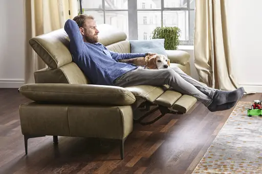 Sofa Felipa - 3-Sitzer inkl. Relaxfunktion (motorisch) und Kopfteil verstellbar, Leder, Olive