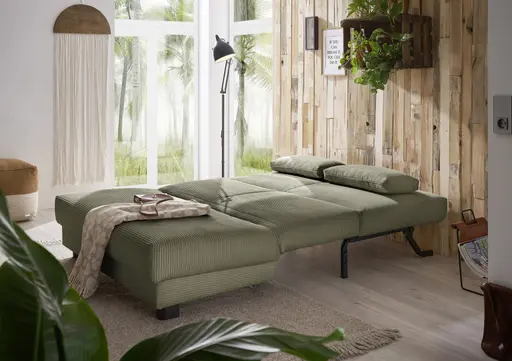 Schlafsofa EASY Optik A - 2-Sitzer ohne Armlehne, 140 cm inkl. Schlaffunktion, Cord, Dunkelgrün