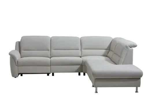 Ecksofa Cornella Plus - 2-Sitzer links mit Ecke und Abschlussteil rechts inkl. Relaxfunktion (motorisch), Kopfteilverstellung und Stauraum, Stoff, Creme