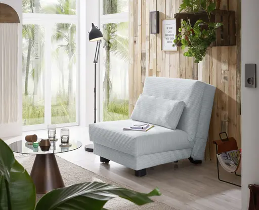 Faltsessel Easy Optik A - ohne Armlehnen inkl. Schlaffunktion, Cord, Hellblau