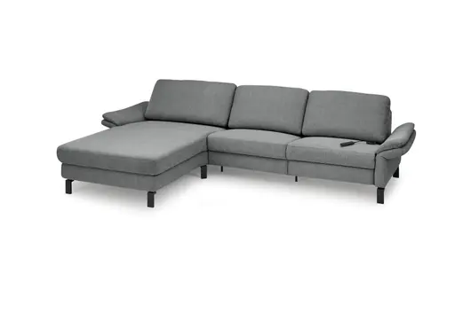 Ecksofa CALM PREMIUM 2.0 - Longchair links mit 3-Sitzer, Relaxfunktion motorisch, Armlehne verstellbar, Stoff, Anthrazit