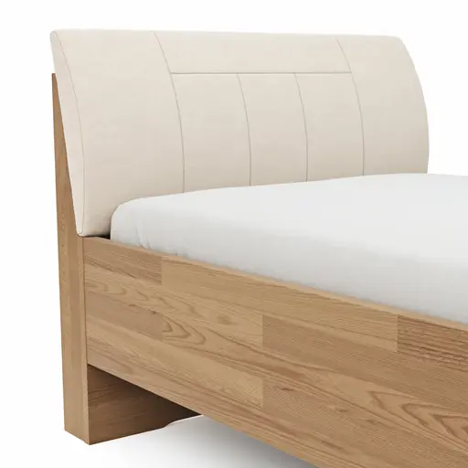 Bett Lenoso - Liegefläche ca. 100x200 cm, Eiche massiv, Kunstleder Champagner