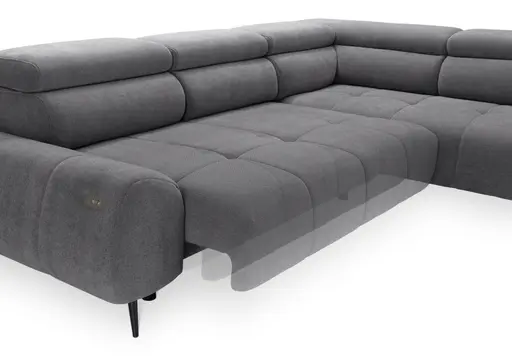 Ecksofa - Ecke links mit 2-Sitzer, Sitzvorzug motorisch, Kopfteil verstellbar, Stoff, Grau