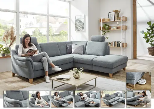 Ecksofa - 2,5-Sitzer mit Ecke rechts, Stoff, Eisengrau
