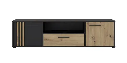 TV-Board FLORISS- Schwarz, Eiche Dekor