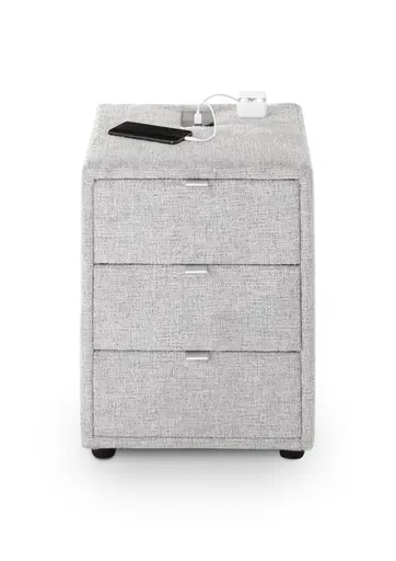 Nachttisch- Inkl. Ladeport, Stoff, Silberfarben