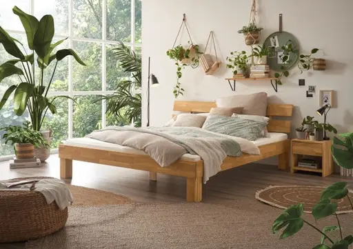 Bettgestell- Liegefläche ca. 180x200 cm, Wildeiche, Massiv, Geölt