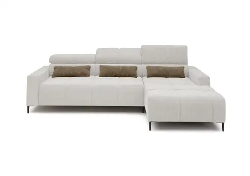 Ecksofa - 2-Sitzer mit Longchair rechts, Sitztiefe verstellbar motorisch/Kopfteil verstellbar, Stoff, Sand