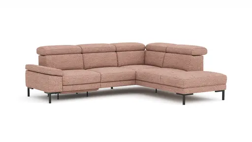 Ecksofa Hudson - 2,5-Sitzer mit Ecke rechts, inkl. Kopfteil/Armlehne verstellbar und Sitzvorzug/Relaxfunktion (motorisch), Stoff, Kupfer
