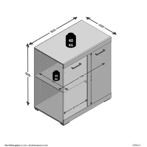 Kommode - Grau, Eiche Dekor