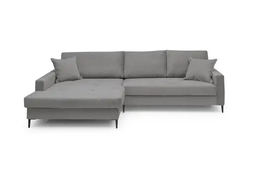 Ecksofa - Longchair links mit 3-Sitzer, Stoff, Grau