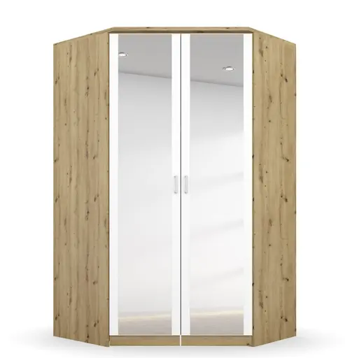 Eckschrank ROYAN- B ca. 117 cm, Eiche Dekor, Weiß, Spiegel