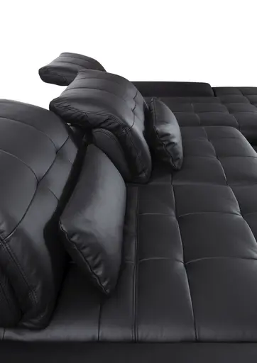 Sofa - 2-Sitzer mit Longchair rechts, inkl. Schwenkrückenfunktion, Leder, Schwarz