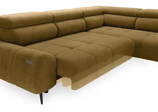 Ecksofa - Ecke links mit 2-Sitzer, Sitzvorzug motorisch, Kopfteil verstellbar, Stoff, Amber