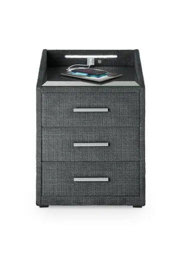 Nachttisch- Schwarz, mit Glasplatte, inkl. Beleuchtung