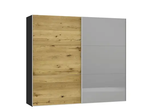 Schwebetürenschrank JOIN IT- B ca. 252 cm., Schwarz, Echtholz, Eiche, Spiegel, Dunkel