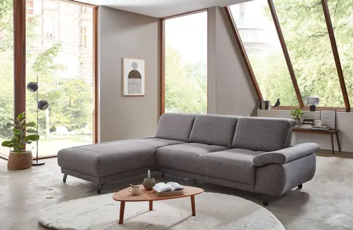 Ecksofa - Longchair links mit 2-Sitzer, Sitztiefe verstellbar, Stoff, Schiefergrau