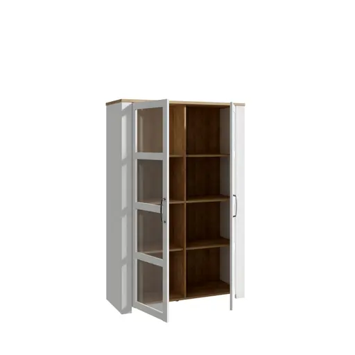 Vitrine FELLIAN- B ca. 106 cm, Weiß, Eiche Dekor