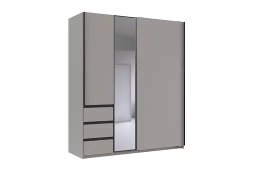 Schwebetürenschrank- B168 cm, Hellgrau, Graphit, Spiegel