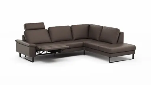 Ecksofa Enna - 3-Sitzer mit Ecke rechts inkl. motorischer Relaxfunktion, Leder, Mocca