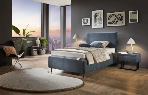 Polsterbett - Liegefläche ca. 120x200 cm, Stoff, Graublau