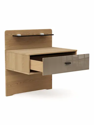 Nachttisch Lenoso - Eiche Nachbildung, Glas Graubraun