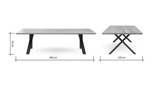 Esstisch Flore - LB ca. 260x120 cm, Wildeiche massiv, natur geölt