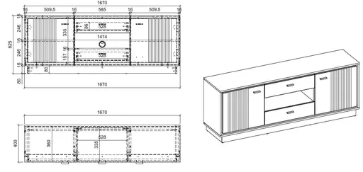 TV-Board- Eiche Dekor, Weiß Hochglanz