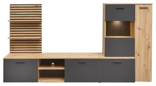 Wohnwand- Eiche  Dekor, Anthrazit