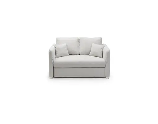 Sofa JORDEN - 1,5-Sitzer inkl. Schlaffunktion mit Bettkasten, verstellbare Armlehnen, Stoff, Beige