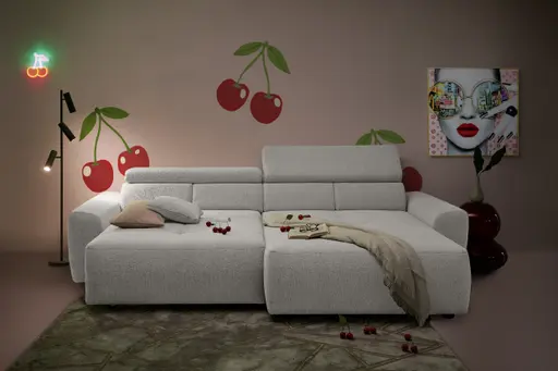 Ecksofa JYTTE - Sofa 2-sitzig mit Longchair rechts, Stoff, Hellgrau