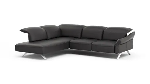 Ecksofa Bormio - Ecke links mit 2,5-Sitzer inklusive Kopfteilverstellung, Leder, Schwarz