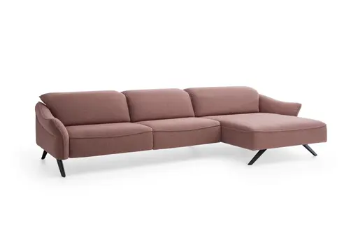 Ecksofa Bormio - 3-Sitzer mit Longchair rechts inklusive Relaxfunktion (motorisch), Stoff, Pfirsich