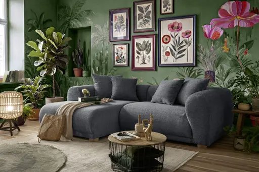 Ecksofa - Longchair links mit 2-Sitzer, Stoff, Anthrazit