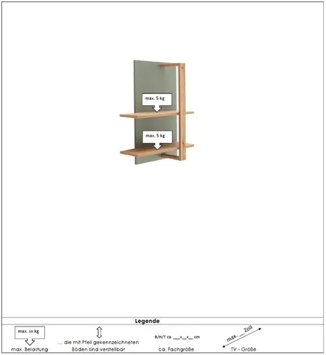 Wandboard - B ca. 65 cm, Salbeigrün, Eiche Evoke Nachbildung