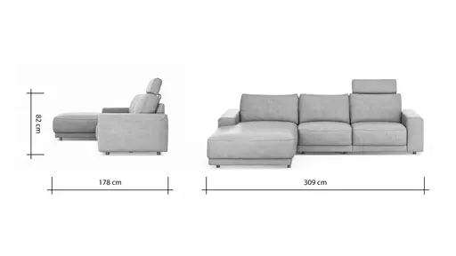 Ecksofa Balok - Longchair groß rechts mit 2,5-Sitzer, inkl. Relaxfunktion (motorisch) und Kopfstütze, Leder, Cognac