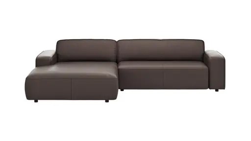 Ecksofa Denver - Longchair links, groß mit 2,5-Sitzer, Leder, Mocca