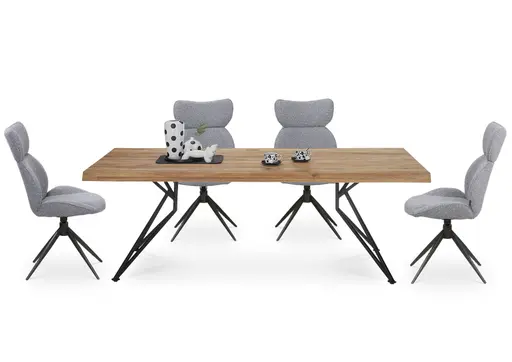 Esstisch - LB ca. 220x100 cm, Wildeiche massiv geölt, Baumkante, Schwarz