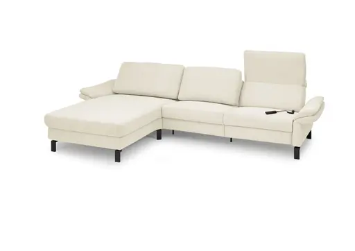 Ecksofa CALM PREMIUM 2.0 - Longchair links mit 3-Sitzer, Relaxfunktion motorisch, Armlehne verstellbar, Stoff, Natur
