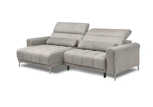 Ecksofa MINAO - 1,5-Sitzer mit Longchair rechts, Sitztiefe verstellbar motorisch, Kopfteil verstellbar, Stoff, Truffle