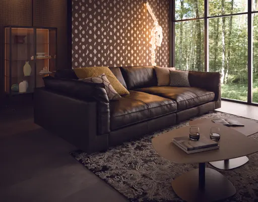 Sofa Aprino 3 - 4-Sitzer XXL, Dickleder, Schiefergrau, Armlehne Kissen